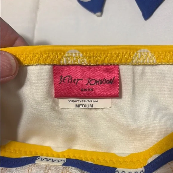 Betsy Johnson RARE Yellow Polka Dot Bikini with Blue Bow - Picture 4 of 16